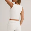 Top gilet con bottoni a costine in modal Lene, bianco Top gilet con bottoni a costine in modal Lene, bianco