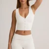 Top gilet con bottoni a costine in modal Lene, bianco Top gilet con bottoni a costine in modal Lene, bianco