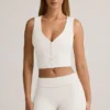 Top gilet con bottoni a costine in modal Lene, bianco Top gilet con bottoni a costine in modal Lene, bianco