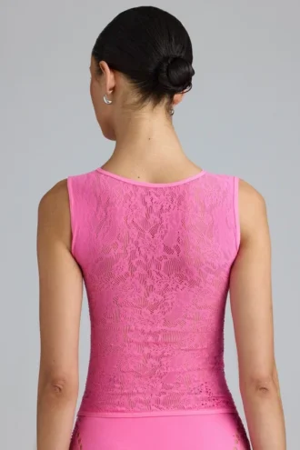 Top Gracie con collo alto e allacciatura decorata in rosa bubblegum
