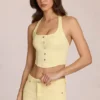 Top in denim Elowis con scollo all’americana e stile corsetto in giallo limone Top in denim Elowis con scollo all’americana e stile corsetto in giallo limone