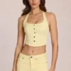 Top in denim Elowis con scollo all’americana e stile corsetto in giallo limone Top in denim Elowis con scollo all’americana e stile corsetto in giallo limone