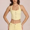 Top in denim Elowis con scollo all’americana e stile corsetto in giallo limone Top in denim Elowis con scollo all’americana e stile corsetto in giallo limone