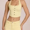Top in denim Elowis con scollo all’americana e stile corsetto in giallo limone Top in denim Elowis con scollo all’americana e stile corsetto in giallo limone