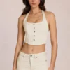 Top in denim stile corsetto con scollo all’americana Elowis in avorio Top in denim stile corsetto con scollo all’americana Elowis in avorio