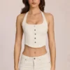 Top in denim stile corsetto con scollo all’americana Elowis in avorio Top in denim stile corsetto con scollo all’americana Elowis in avorio