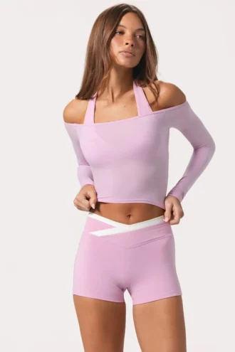 Top in jersey morbido con spalle scoperte in rosa dolce