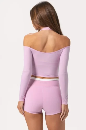 Top in jersey morbido con spalle scoperte in rosa dolce