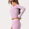 Top in jersey morbido con spalle scoperte in rosa dolce Top in jersey morbido con spalle scoperte in rosa dolce