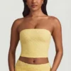 Top in pizzo senza spalline con arricciature Tamia in giallo pastello Top in pizzo senza spalline con arricciature Tamia in giallo pastello