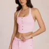 Top in stile corsetto con scollo all’americana in denim Elowis in rosa fiore Top in stile corsetto con scollo all’americana in denim Elowis in rosa fiore