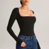 Top Kaia in Modal con scollo quadrato e maniche lunghe, colore nero Top Kaia in Modal con scollo quadrato e maniche lunghe, colore nero