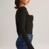 Top Kaia in Modal con scollo quadrato e maniche lunghe, colore nero Top Kaia in Modal con scollo quadrato e maniche lunghe, colore nero