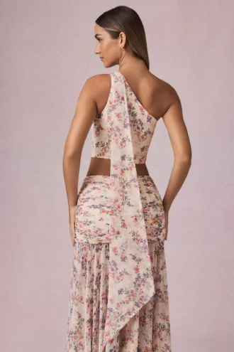 Top monospalla con dettaglio a sciarpa Rae con stampa floreale Primrose