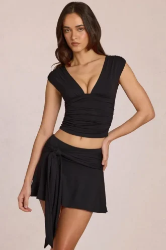 Top Nalia in modal con scollo profondo, nero