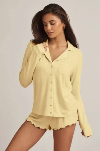 Top pigiama a maniche lunghe in Modal Mirae in giallo pastello