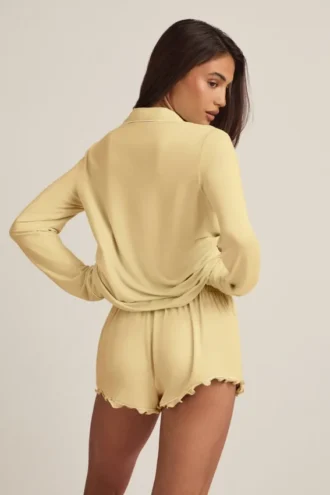 Top pigiama a maniche lunghe in Modal Mirae in giallo pastello