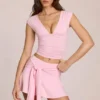 Top scollato Nalia in modal rosa fiorito Top scollato Nalia in modal rosa fiorito