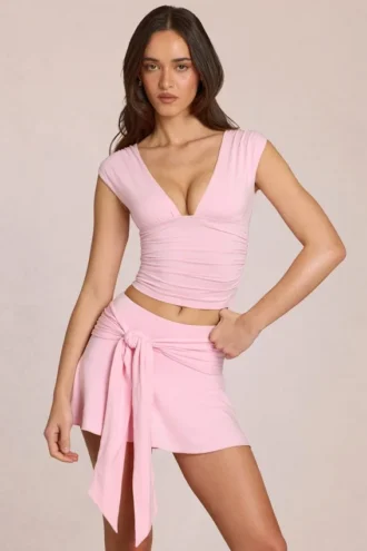 Top scollato Nalia in modal rosa fiorito