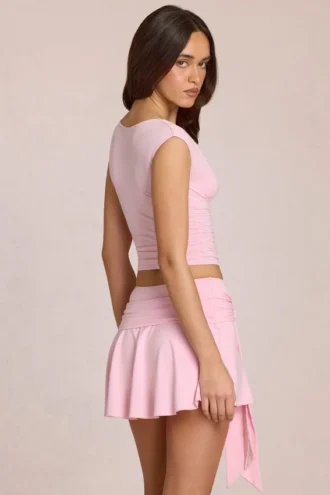 Top scollato Nalia in modal rosa fiorito