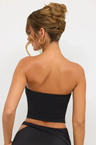 Top senza spalline con scollo a V profondo in jersey Eevi, colore nero Top senza spalline con scollo a V profondo in jersey Eevi, colore nero