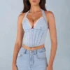 Top stile corsetto in denim con scollo all’americana Lotta in denim chiaro Top stile corsetto in denim con scollo all’americana Lotta in denim chiaro