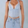 Top stile corsetto in denim con scollo all’americana Lotta in denim chiaro Top stile corsetto in denim con scollo all’americana Lotta in denim chiaro