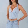 Top stile corsetto in denim con scollo all’americana Lotta in denim chiaro Top stile corsetto in denim con scollo all’americana Lotta in denim chiaro