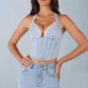 Top stile corsetto in denim con scollo all’americana Lotta in denim chiaro Top stile corsetto in denim con scollo all’americana Lotta in denim chiaro