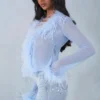 Top trasparente con bordi in piume Elisia in blu tenue Top trasparente con bordi in piume Elisia in blu tenue