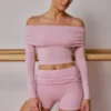 Top trasparente con spalle scoperte e maniche lunghe in rosa tenue Top trasparente con spalle scoperte e maniche lunghe in rosa tenue
