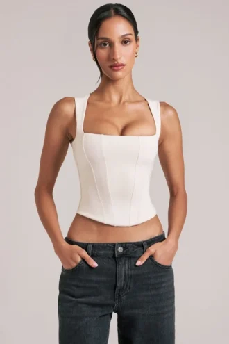 Top Vivee in modal con scollo quadrato, colore avorio