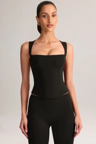 Top Vivee in modal con scollo quadrato, nero
