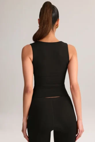 Top Vivee in modal con scollo quadrato, nero