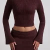 Top Wilona in maglia a costine con scollo a V, colore Espresso Top Wilona in maglia a costine con scollo a V, colore Espresso
