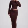 Top Wilona in maglia a costine con scollo a V, colore Espresso Top Wilona in maglia a costine con scollo a V, colore Espresso