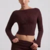 Top Wilona in maglia a costine con scollo a V, colore Espresso Top Wilona in maglia a costine con scollo a V, colore Espresso