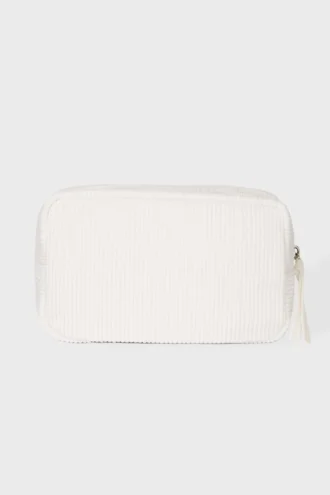 Trousse in velluto a coste con fiocco, color avorio