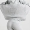 TRUE Felpa con cappuccio corta in maglia grossa con zip in grigio melange TRUE Felpa con cappuccio corta in maglia grossa con zip in grigio melange