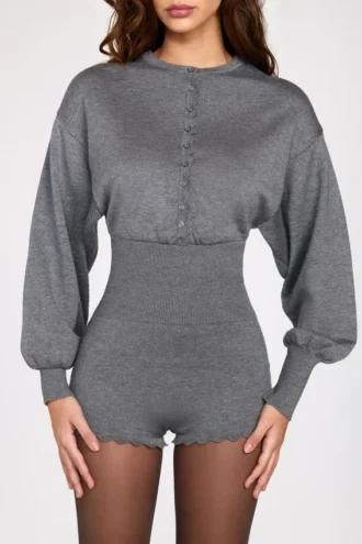 Tuta a maniche lunghe in maglia fine Moya, colore grigio Tuta a maniche lunghe in maglia fine Moya, colore grigio