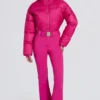 Tuta da sci imbottita impermeabile con cintura in rosa magenta Tuta da sci imbottita impermeabile con cintura in rosa magenta