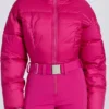 Tuta da sci imbottita impermeabile con cintura in rosa magenta Tuta da sci imbottita impermeabile con cintura in rosa magenta
