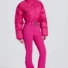 Tuta da sci imbottita impermeabile con cintura in rosa magenta Tuta da sci imbottita impermeabile con cintura in rosa magenta