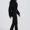 Tuta da sci impermeabile a strati con cintura in nero leopardato Tuta da sci impermeabile a strati con cintura in nero leopardato