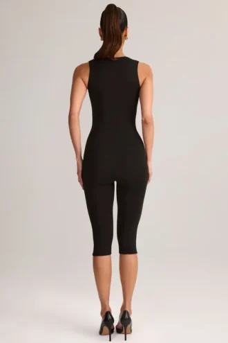 Tuta intera capri aderente Luma in modal con scollo quadrato, nera Tuta intera capri aderente Luma in modal con scollo quadrato, nera