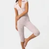 Tuta intera capri in jersey a costine a righe rosa Tuta intera capri in jersey a costine a righe rosa