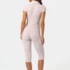 Tuta intera capri in jersey a costine a righe rosa Tuta intera capri in jersey a costine a righe rosa
