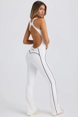 Tuta Intera Petite Soft Active con schiena scoperta in bianco