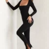Tuta Jett a maniche lunghe con scollo quadrato in nero