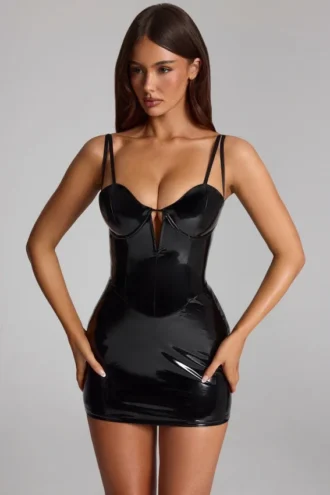 Vestito a corsetto in vinile Coratina, nero